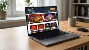 Strona internetowa Total Casino w przeglądarce na laptopie z logo Totalizatora Sportowego