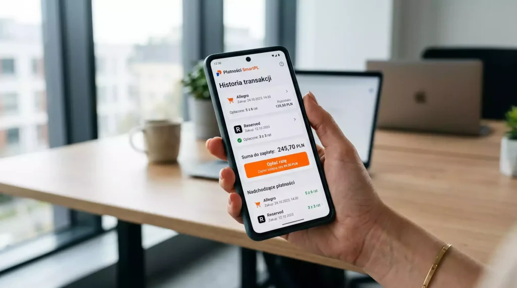 Smartfon z otwartą aplikacją Twisto pokazującą historię odroczonych płatności