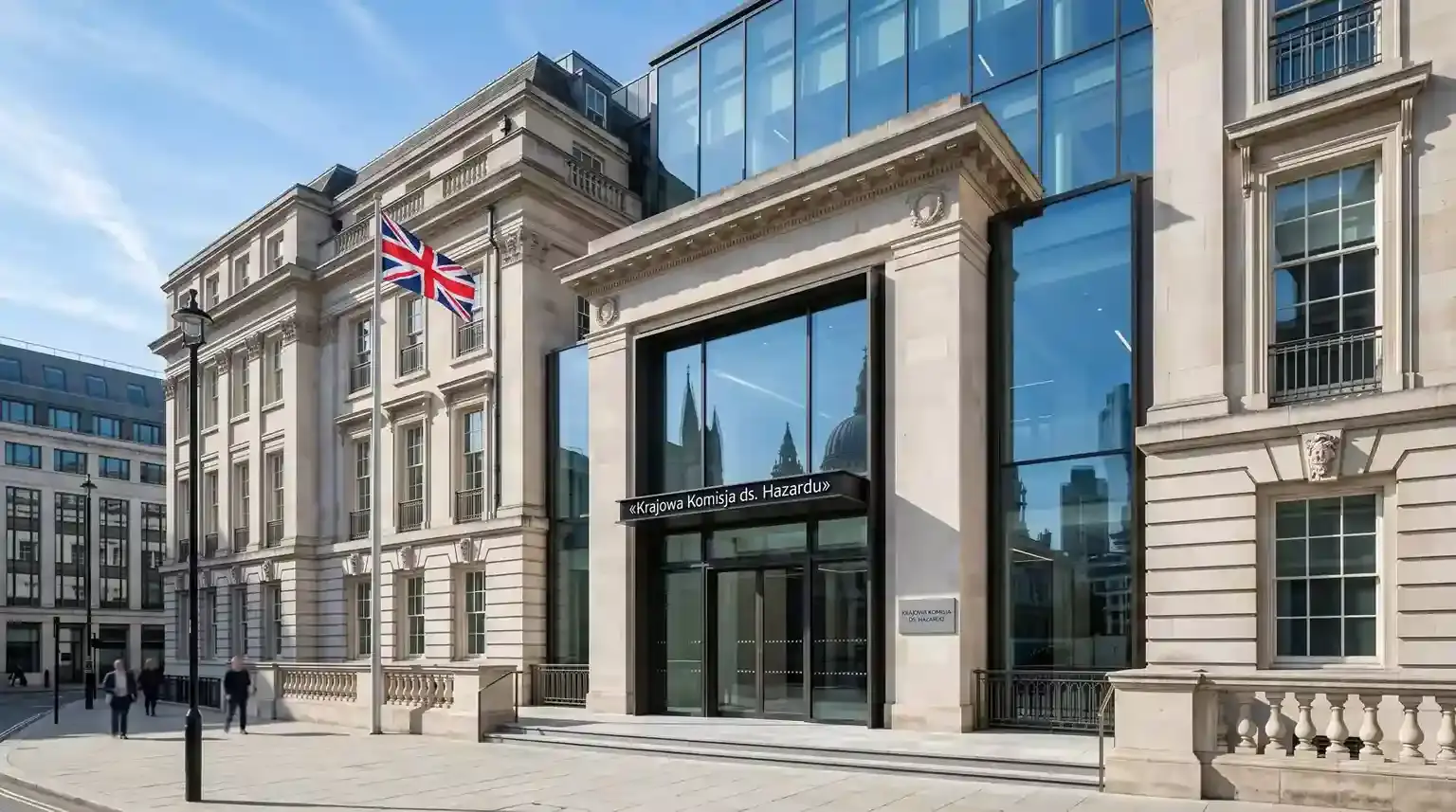 Front budynku UK Gambling Commission w centralnym Londynie w słoneczny dzień